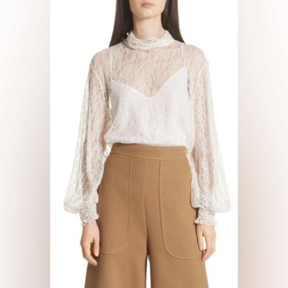 NWT See By Chloé Misty Lace Mock-Neck Blouse Ivory Size 42